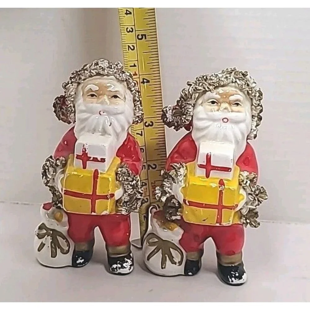 2 Vintage Ceramic Spaghetti Santa Claus 4.5